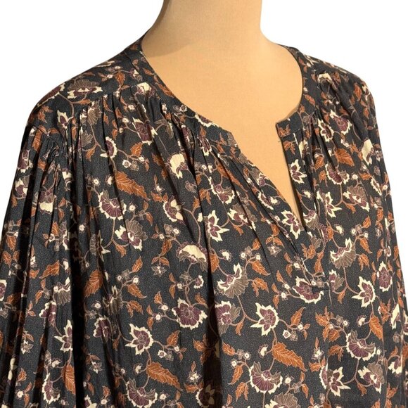 ABLE Boho Floral Top Blouse Sz.3XL Brown 100% Cotton Puff Sleeve Career Cottage - Picture 5 of 15